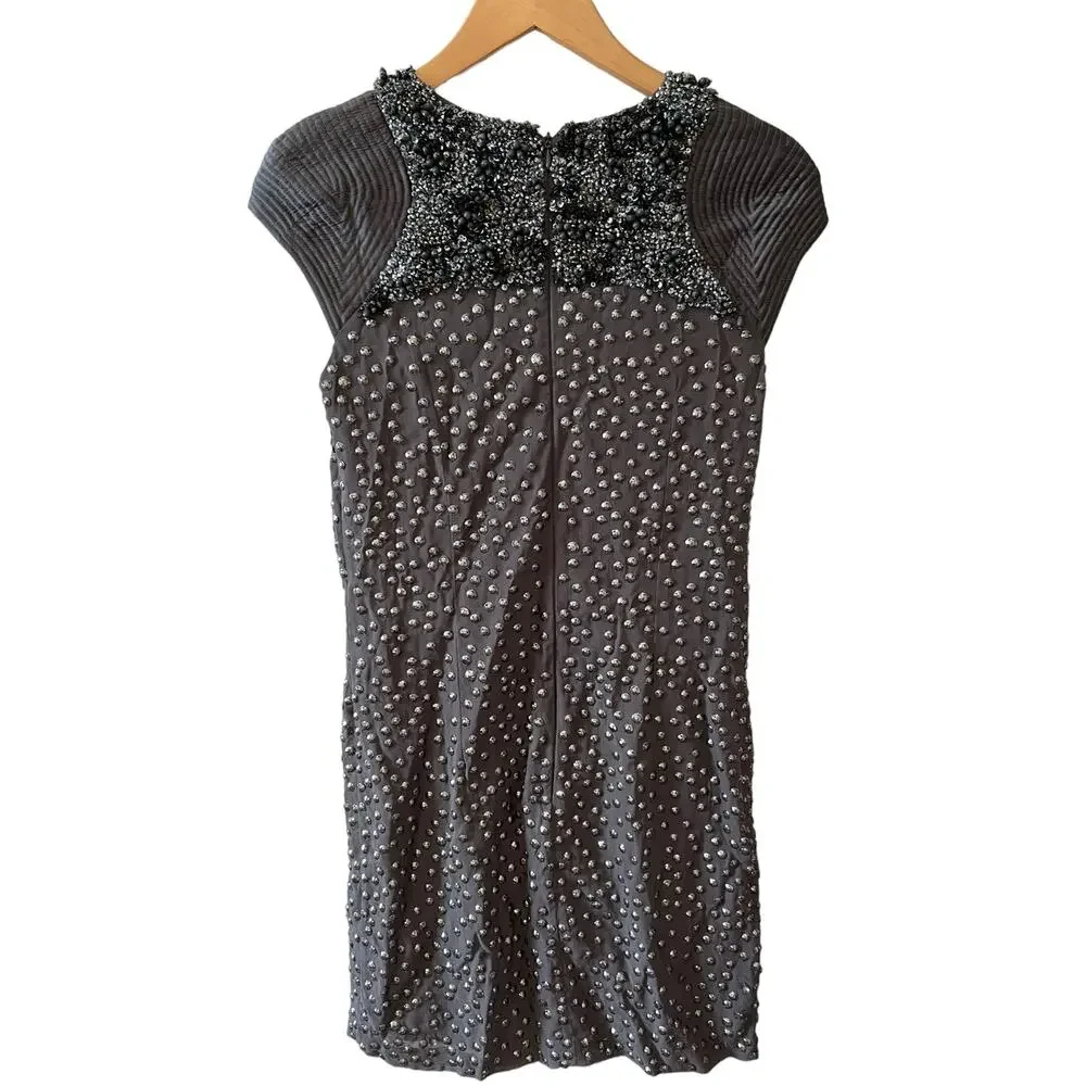 French Connection Silk gunmetal sequin and beaded Mini Dress Gray 4